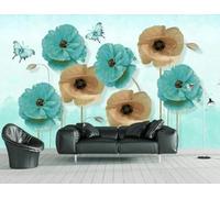 Minimalist Three Dimensional Multicoloured Flowers Butterflies 3D Wallpaper Textured Silk Easy Install Living Room Sofa Bedroom Dining Room Home Decoration Wall-350cm×256cm