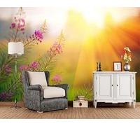 Minimalist Three Dimensional Sunlight Plants Flowers Modern 3D Wallpaper Premium Textured Silk Neutral Tones Material Ideal for Living Room Bedroom-200cm×140cm
