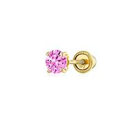 Minimalist Tiny Cubic Zirconia Pink Simulated Pink Topaz CZ Round Helix Cartilage Ear Lobe Piercing Daith Round Solitaire 1 Piece Stud Earring Real Yellow Gold Screw back 3MM