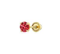 Minimalist Tiny Cubic Zirconia Red Simulated Garnet CZ Round Helix Cartilage Ear Lobe Piercing Daith Round Solitaire 1 Piece Stud Earring Real Yellow Gold Screw back 4MM