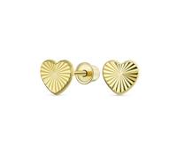 Minimalist Tiny Simple Real Yellow Gold Textured Heart Stud Earrings For Women Teen Girlfriend Secure Screw Back 4MM