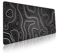 Minimalist Topographic Map Mouse Pad - Contour Extended Large Stitch Edge Mousepad. Black & White Non-Slip XL Gaming Desk Mat
