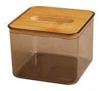 Minimalist Transparent Tissue Box Stand with Solid Wood Lid for Coordinated For Home Office Organization (B)