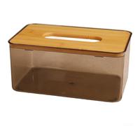 Minimalist Transparent Tissue Box Stand with Solid Wood Lid for Coordinated For Home Office Organization (F)