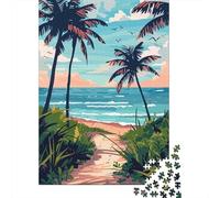 Minimalist Tropical Path Jigsaw Puzzle 1000 Pieces, World Landmark Travel Poster, Matte Printed Jigsaw, Weekend Hobby for Puzzle Lovers, 38x26cm/1000pcs