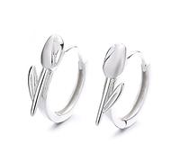 Minimalist Tulip Flower Small Hoop Earrings Sterling Silver 925 Cartilage Earrings Round Huggie Hoops Hinged Hypoallergenic Sensitive Ear Jewelry Gifts for Women Girls (Silvery)