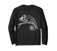 Minimalist Veiled Chameleon Line Art Reptile Design Long Sleeve T-Shirt