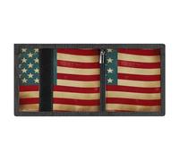 Minimalist Vintage American Flag 4Th of July Trifold Wallet for Men | Slim Front Pocket with Key Hook | Extra Capacity Billfold with 8 Card Slots | 1 Clear Id Window | 1 Zip Coin Pocket | Gift for Him