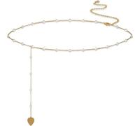 Minimalist Waist Chains Pearl CZ Belly Body Chain Heart Pendant for the Waist Layered Gold Belly Chains Waist Jewelry for Women, 30, Non-Precious Metal, No Gemstone