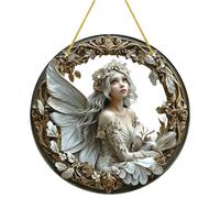 Minimalist Wall Hanging Set 2D Acrylic Fairy & Angel Window Hanging Ornaments Set Of 2 Floral Winged Sun Catchers (20x20cm) Magical Garden & Home (B, 20x20x1cm)