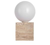 Minimalist Wall Sconce Light, Stone Cube Travertine Marble Wall Lamp, 7.9 Inch Frosted Glass Globe Fixture, Contemporary Indoor Lighting for Bedroom, Living Room, Bathroom, Art Deco Wall Lig