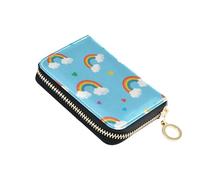 Minimalist Wallet for Women Zip Around Cute Card Holder RFID Blocking Colorful Rainbows Prints Blue Zipper Wallet with Coin Pocket