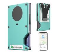 Minimalist Wallet with Built in Airtag Chip, RFID Blocking Credit Card Holder, Slim Wallet For Men, Compatible with Apple Find My iOS Only, Detachable Money Clip, Tiffany blue, Tracker Wallet