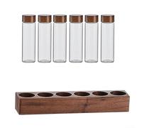 Minimalist Walnut Wood Storage Rack for Coffee Beans with Test Tube Jars Perfect for Kitchen Organization (6 Holes Set)