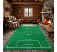 Minimalist Washable Non-Slip Area Rug 60 x 90 cm | Classic Sports Football Pitch Printed Low Pile Soft Carpet for Bedroom Throw Green for Dining Room Office