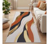 Minimalist Washable Rugs Living Room 80 x 150 cm - Soft Short Pile Milky White Area Rugs for Bedroom Dining, Abstract Waves Gold Leaf Curves Non Slip Carpet for Entryway Kitchen Entrance Decor