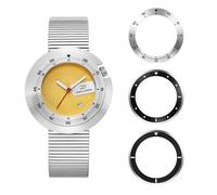 Minimalist Watch for Men - Interchangeable Bezel Design with Geometry Dial, Japanese Quartz Movement, Stainless Steel Case, Mineral Reinforced Glass, 3ATM Waterproof Casual Fashion Wrist Watch, Yellow