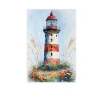 Minimalist Watercolor Lighthouse Coastal Nautical Beach Villa Decoration 2 Canvas Poster Wall Art Decor Print Picture Paintings for Living Room Bedroom Decoration 16" L X 24" W