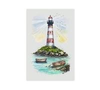 Minimalist Watercolor Lighthouse Coastal Nautical Beach Villa Decoration 5 Canvas Poster Bedroom Decor Landscape Office Room Decor Gift 16" L X 24" W