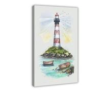 Minimalist Watercolor Lighthouse Coastal Nautical Beach Villa Decoration 5 Canvas Poster Wall Art Decor Print Picture Paintings for Living Room Bedroom Decoration 20" L X 30" W