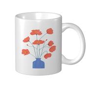Minimalist Watercolor Red Flower Ceramic Cup, Elegant Coffee Mug Tee Drinkware Water Cup for Home Office 11oz