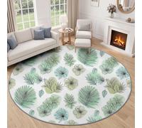 Minimalist Watercolor Round Rug 90 cm, Plant Flower Leaf Design Circle Carpet, Mint Green Soft Non-Slip Area Rugs Mat for Elegant Atmosphere in Living Room, Bedroom & Dining Room