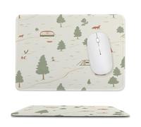 Minimalist Watercolor Tent Non-Slip Base Mouse Pad,Cartoon Rustic Camping Travel Forest Trees Wildlife Fox Stitched Edges for Decoration,Most Types of Mouse 11.8"x9.8"