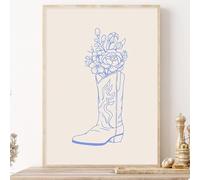 Minimalist Western Wall Art Blue Coastal Cowgirl Poster Cowboy Boot Artwork Preppy Cowgirl Prints Funky Vintage Print Southwestern Pictures Trendy Aesthetic Posters Coquette Paintings 16x24in Unframed
