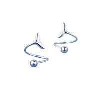 Minimalist Whale Tail Screw Back Stud Earrings for Women, Tiny Silver Mermaid Tail C Shape Huggie Earrings, Dainty Ear Jewelry for Daily Casual Party