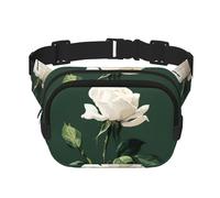 Minimalist White Rose Print Bag Waist Fanny Pack - Keeper Large Fashion Bumbag for Women Men,Adjustable Waist Bag Running Walking Outdoor
