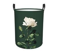 Minimalist White Rose Printed Circular Handle Single Layer Waterproof Portable Laundry Basket