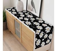 Minimalist White Table Runner 13x108 inch Daisy Black Background Modern Art Cotton Linen Dining Table Runner Ideal for Dresser Kitchen Coffee Tables - Machine Washable