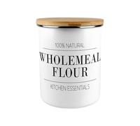 Minimalist Wholemeal Flour Canister - Modern Black & White Home/Kitchen Large Enamel Food Storage Jar Gift