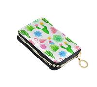 Minimalist Women's Wallet Zip Around RFID Blocking Credit Card Holder Cacti Pink Flamingos Zipper Wallet with Coin Pocket