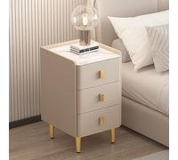 Minimalist Wood Nightstand - Slim Bedside Table with Faux Leather Rock Slab Top 25cm Width 60cm Height Stylish Khaki Accent for Modern Bedroom Decor