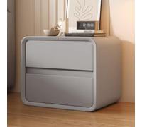Minimalist Wooden Nightstand with 2 Ders Creative Bedside Table Leather Sto net Easy NoSmall Side Table for Bedroom (Light Gray 30cm/11.8")
