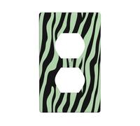 Minimalist Zebra Stripes Light Celadon Outlet Cover Light Switch Cover Decorative 1 Gang Wall Plate for Kitchen Room Bathroom Size 7x11.4cm
