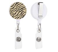 Minimalist Zebra Stripes Pale Gold Retractable Badge Holder Reel Clip ID Card Holder for Doctor Nurse Student Office Worker