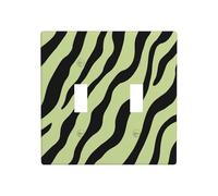 Minimalist Zebra Stripes Pastel Honeydew Double Gang Toggle Light Cover Wall Plate Switch Decor Standard Size - 11.4x11.4cm