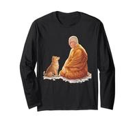 Minimalist Zen Art Peace Walking Monks and Dog Mindfulness Long Sleeve T-Shirt
