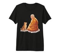 Minimalist Zen Art Peace Walking Monks and Dog Mindfulness Premium T-Shirt