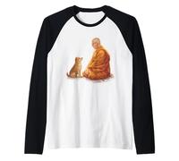 Minimalist Zen Art Peace Walking Monks and Dog Mindfulness Raglan Baseball Tee