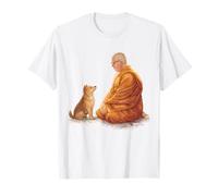 Minimalist Zen Art Peace Walking Monks and Dog Mindfulness T-Shirt