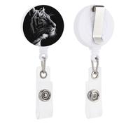Minimalistic A Asian Tiger Black White Retractable Badge Holder Reel Clip ID Card Holder for Doctor Nurse Student Office Worker