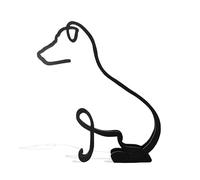 Minimalistic Black Jack Russell Terrier Dog Metal Statue Art Figurine Gift Desktop Home Office Ornament Pet Decor (Small: 11.5x10.5x1.5cm)