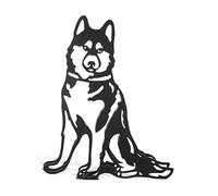 Minimalistic Black Metal Cute Siberian Husky Dog Small Statue Art Figurine Gift Desktop Ornament Home Office Decor