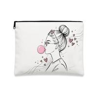 Minimalistic Chic Makeup Bag, Hearts Graphic Cosmetic Pouch for Women, Portable Canvas Zipper Organizer, Everyday Skincare Toiletry Bag, White, 7x9 Inch, Hearts