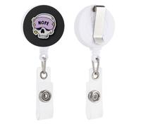 Minimalistic White Skull Says Nope Retractable Badge Holder Reel Clip ID Card Holder for Doctor Nurse Student Office Worker