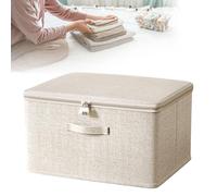 MinimalistLinen Lockable Storage - Foldable Fabric Organizer Box with Dual Zippers, Stackable Design for Clothes, Toys & Seasonal Wardrobe