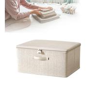 MinimalistLinen Lockable Storage - Foldable Fabric Organizer Box with Dual Zippers, Stackable Design for Clothes, Toys & Seasonal Wardrobe